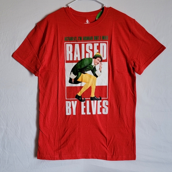 Elf Christmas Movie Graphic T-shirt Short Sleeve Raised by Elves Will Ferrell - Picture 1 of 7
